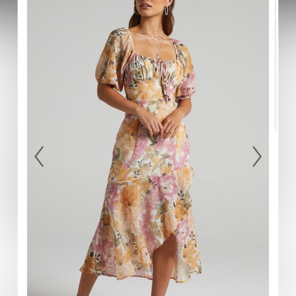 Showpo Jasalina Puff Sleeve Midi Dress in Elegant Rose